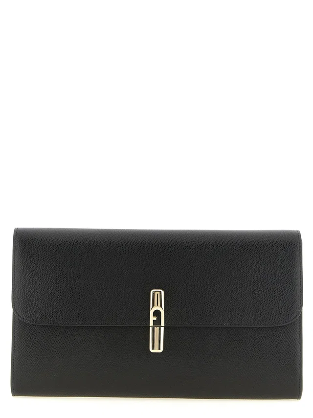 Furla Iride Clutch — Black Printed Calf Leather in Black Calfskin from HEWI