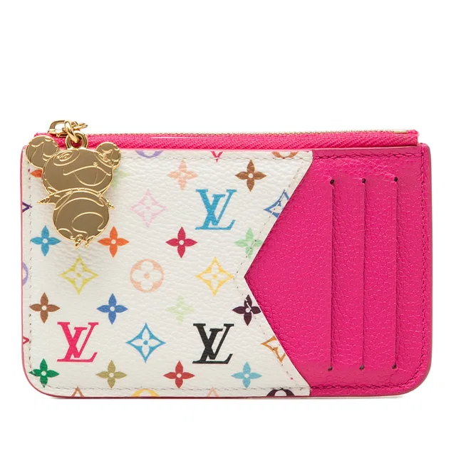 Pink Louis Vuitton Takashi Murakami Monogram Empreinte and Monogram Multicolore Romy Card Holder in Pink Canvas from Designer Revival