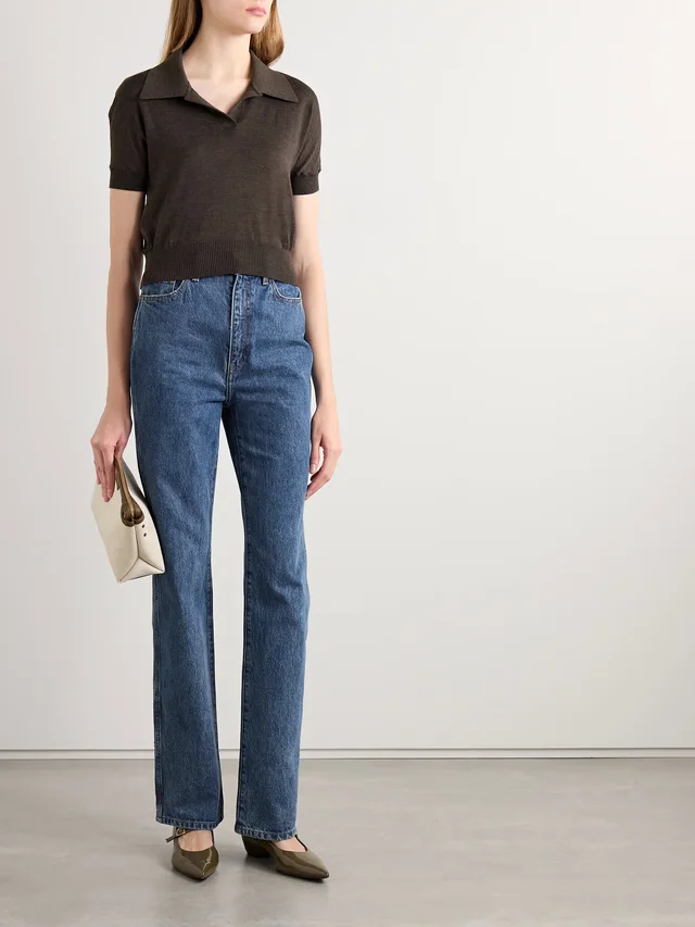 KHAITE Morgane cropped wool-blend polo top in Brown, photo 2 of 2 from NET-A-PORTER (Canada)