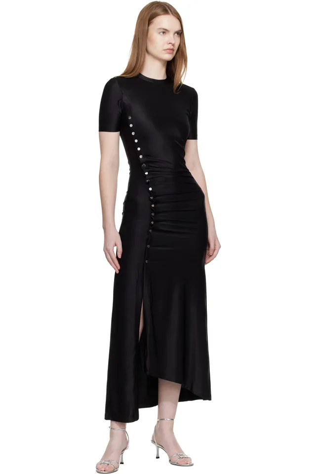 Rabanne Black Draped Midi Dress, photo 4 of 4 from SSENSE
