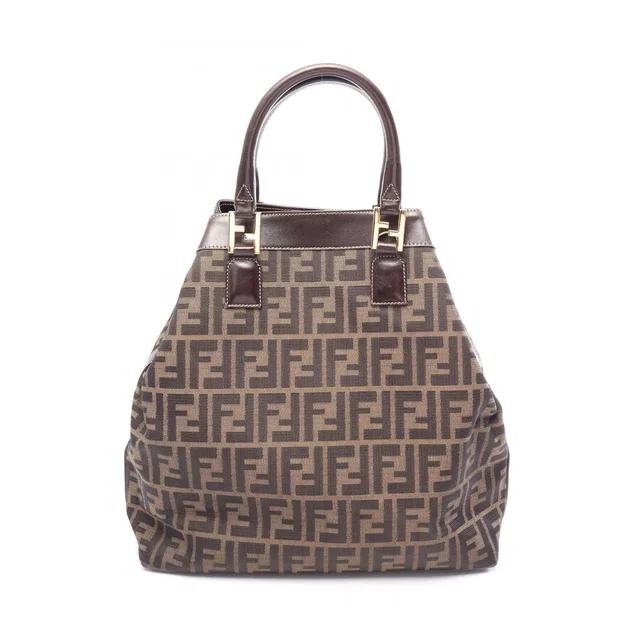 Fendi Tote Bag Zucca Black Brown Canvas Leather in Black Canvas from The Reluxe