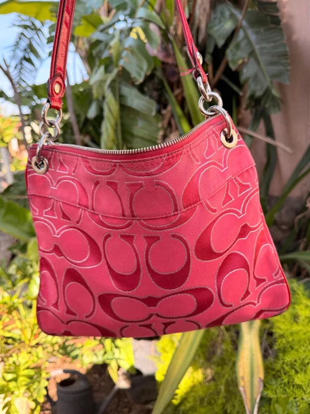 Coach Red Signature Canvas Shoulder Bag With Silver Hardware in pink Canvas from Poshmark, photo 2 of 2