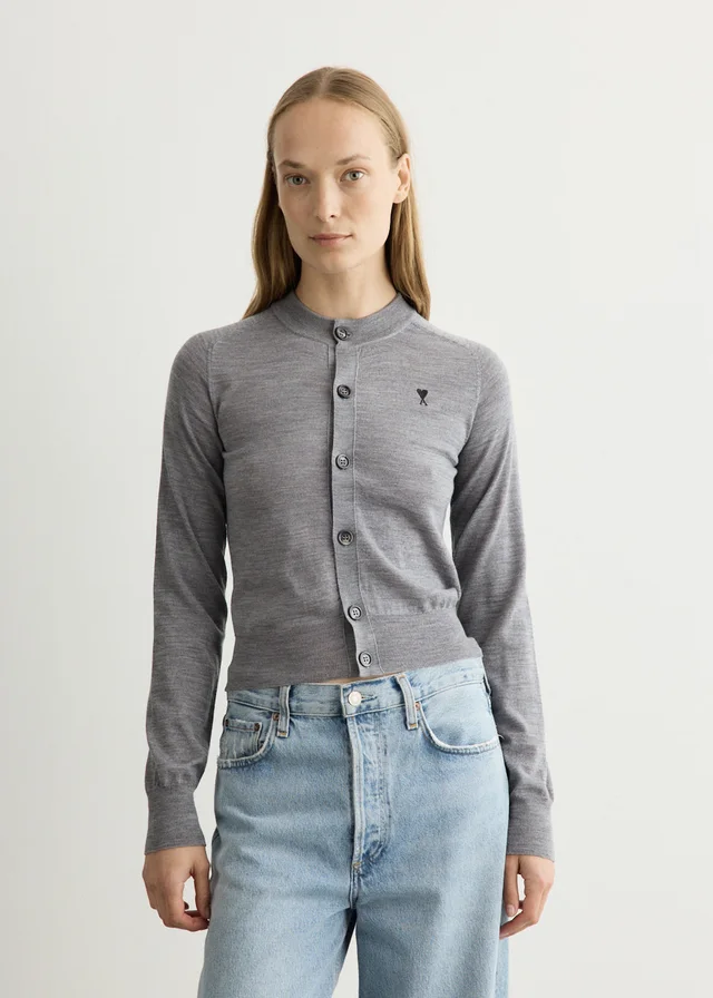 AMI PARIS ADC Crewneck Cardigan in Black from Incu, photo 1 of 1