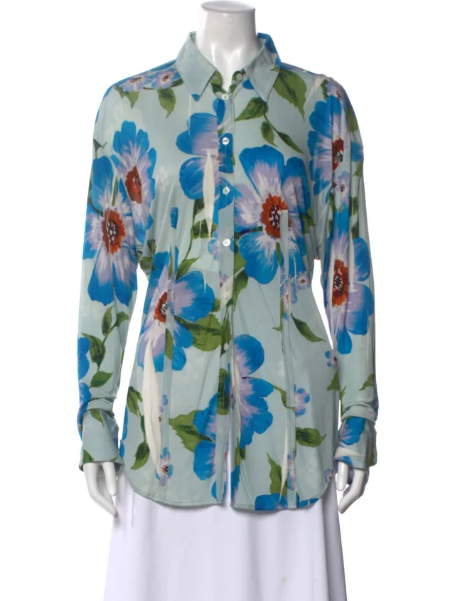 Acne Studios Floral Print Long Sleeve Blouse w/ Tags in blue from The RealReal