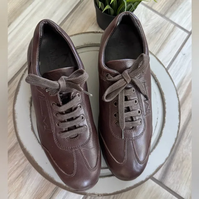 Max Mara Leather Laceup Sneakers Brown Women's Us 6 Brown Leather Casual in red|brown Leather from Poshmark