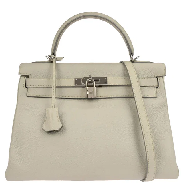 Hermès Light Gray Taurillon Clemence Kelly 32 Retourne 2way Shoulder Handbag in Grey Clemence leather from AMORE Vintage Tokyo