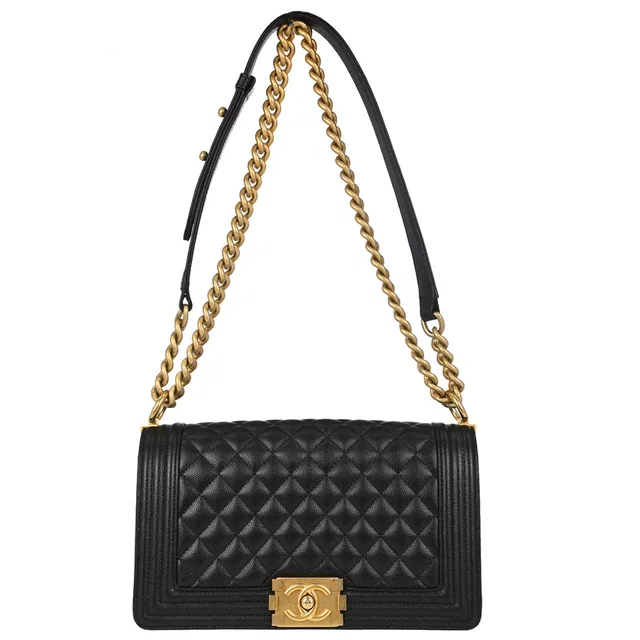 Boy 2019 Chanel Black Caviar Skin Medium Chain Shoulder Bag in Black Caviar leather from AMORE Vintage Tokyo