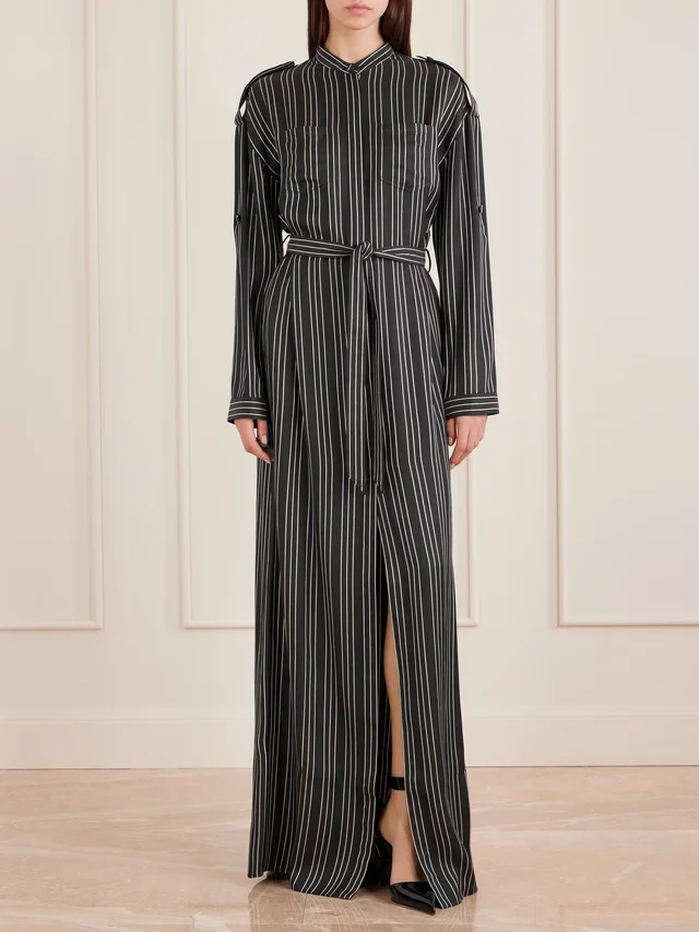 TOM FORD Belted striped silk-twill maxi dress in Black, photo 2 of 2 from NET-A-PORTER (Canada)