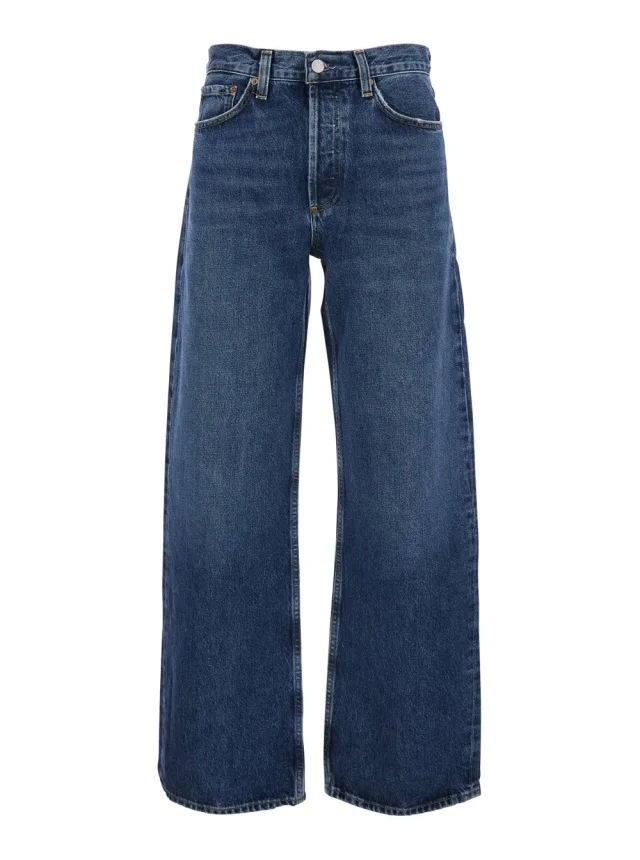 Agolde Blue 'Arc' Jeans with Logo Patch on the Back and Wide Leg in Denim for Women in Blue 100% Regenerative Cotton from Gaudenzi Boutique, photo 1 of 1