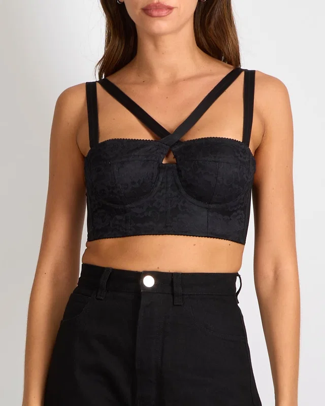 Dolce & Gabbana Black Lace Corset Bralette Top with Crossover Straps Size IT 36 (UK 4) in Black from Sellier