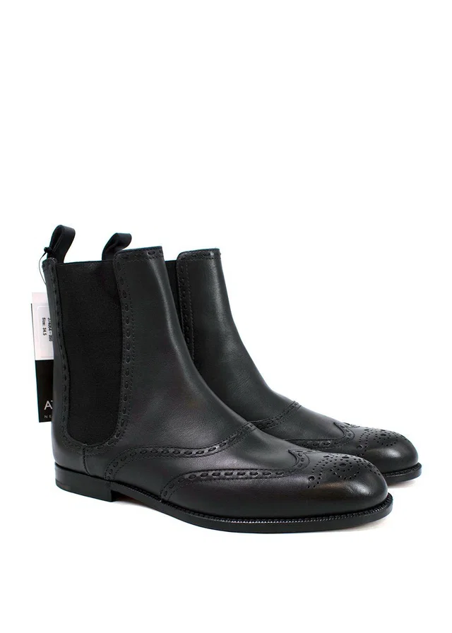 Bottega Veneta Black Brogue Leather Boots in Black Leather from HEWI