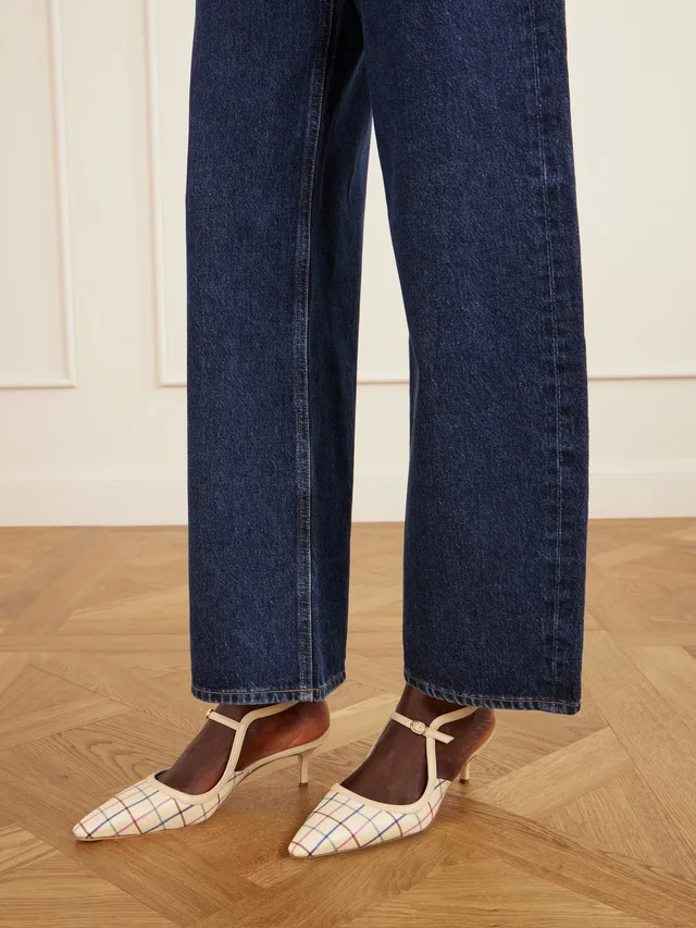 MANOLO BLAHNIK Atochas 50 leather-trimmed checked canvas pumps in Beige, photo 2 of 2 from NET-A-PORTER (Canada)