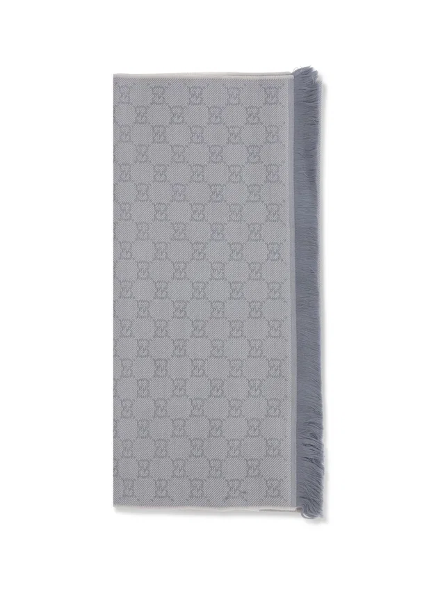 Gucci Gg-Embroidered Wool Scarf — Gray Ovis Aries Scarfs in Grey Wool from HEWI