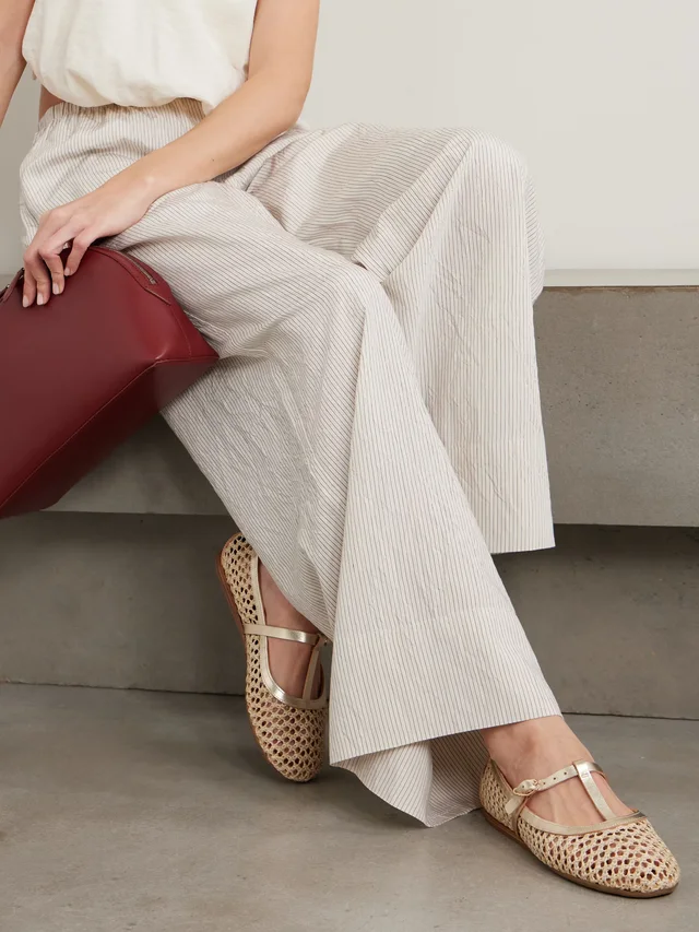 ANCIENT GREEK SANDALS Aerati metallic leather-trimmed woven raffia ballet flats in Beige, photo 2 of 2 from NET-A-PORTER (Canada)