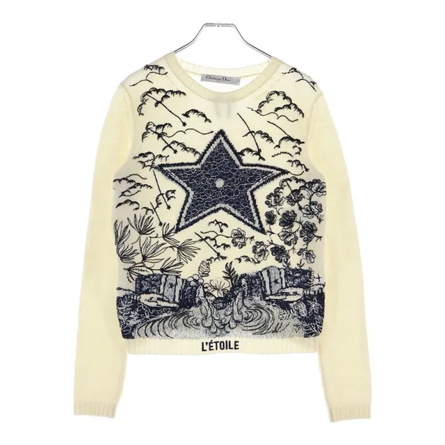 Dior Letoile Embroidery Cashmere Silk Knit Sweater White in White Silk from The Reluxe