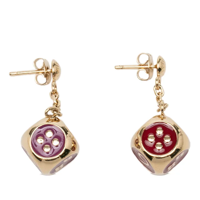 Gold Louis Vuitton Gold Plated Enamel Gamble Dice Drop Push Back Earrings in Gold from Designer Revival, photo 2 of 2