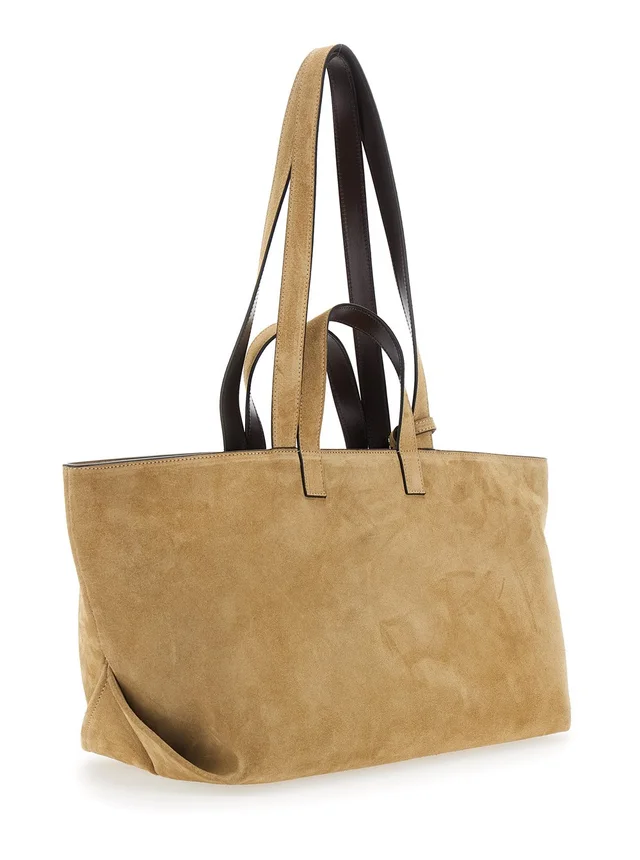 A.P.C. 'Le Drummer' Beige Shopper with Four Handles and Logo Lettering on the Front in Suede Women in Beige 100% Cow, photo 6 of 10 from Gaudenzi Boutique