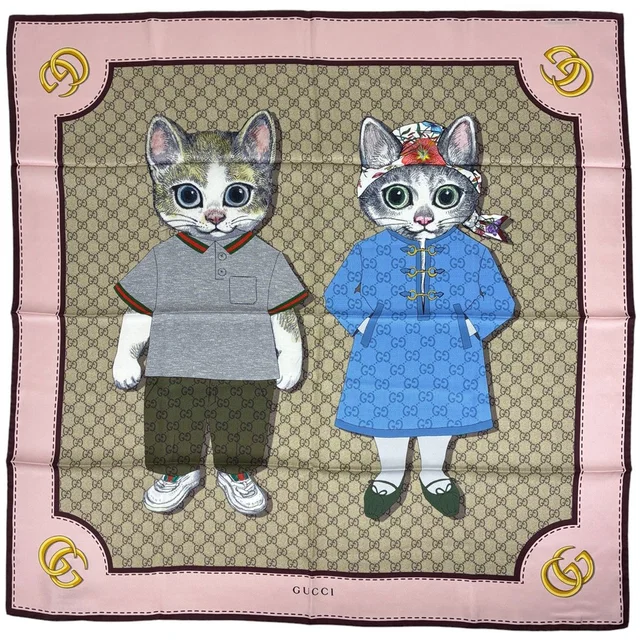 Gucci Scarf GG Pattern Yuko Higuchi Silk Pink Beige Multicolor in Beige Silk from The Reluxe