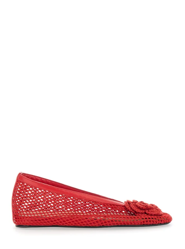 GANNI 'Jenny' red Ballet shoes with Mesh design in Fabric for Women in Red, photo 2 of 8 from Gaudenzi Boutique