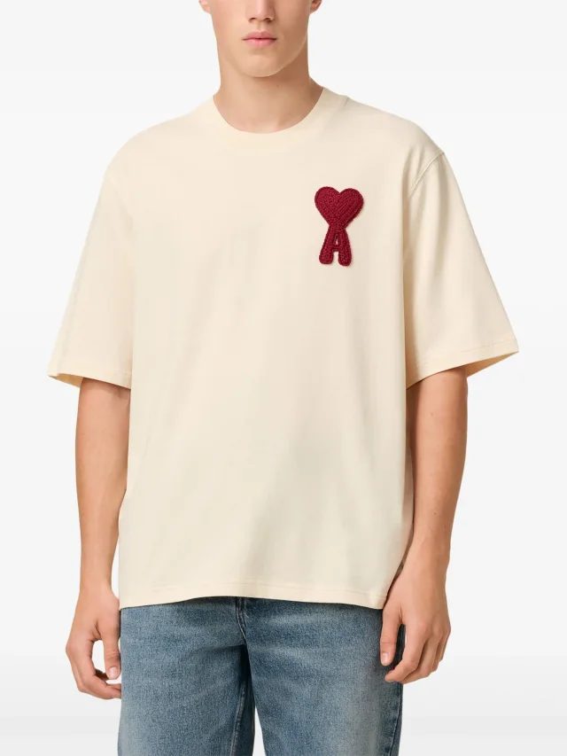 AMI Paris Ami de Coeur-patch cotton T-Shirt in White, photo 5 of 6 from FARFETCH