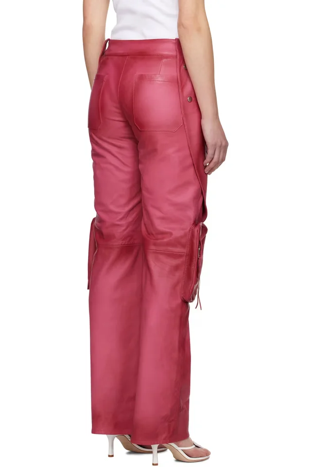 Blumarine Pink Spiral Leather Cargo Pants, photo 3 of 3 from SSENSE