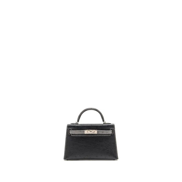 Hermès Mini Kelly II Special Order Ostrich Black / Graphite SHW Stamp W in Black Ostrich from EMIER