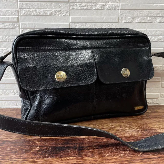 Celine Leather Carriage Logo Shoulder Bag Gold Black in Black Leather from The Reluxe