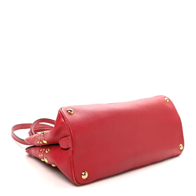 Prada Saffiano Studded Bijou Tote Red in Red Saffiano leather from FASHIONPHILE, photo 4 of 11