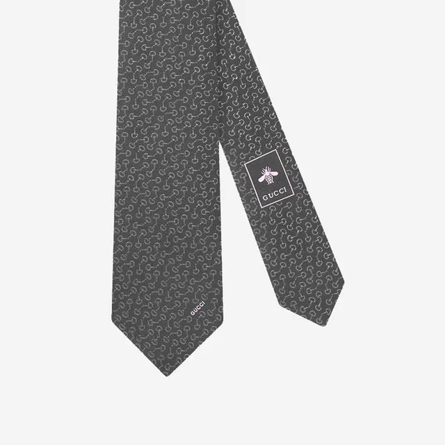Gucci Jacquard Silk With Embroidery Necktie — Gray Neckties in Grey Silk from HEWI