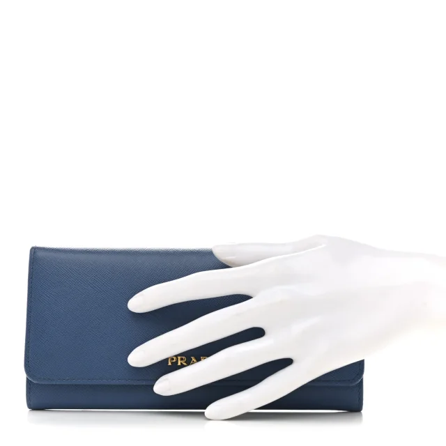 Prada Saffiano Bi-Color Metal Continental Flap Wallet Cobalto Black in Black Saffiano leather from FASHIONPHILE, photo 2 of 12
