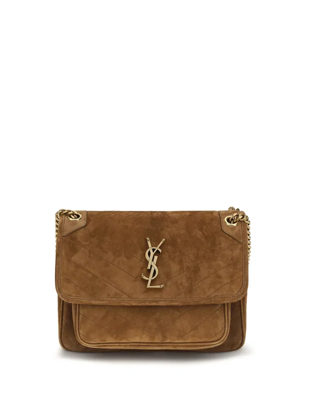 Saint Laurent Quilted Suede Shoulder Bag — Brown in Brown Suede from HEWI