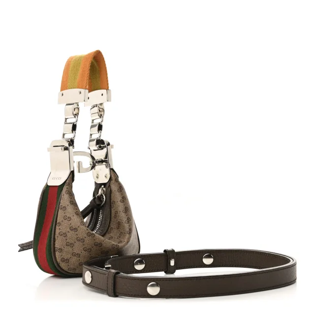 Gucci GG Supreme Monogram Textured Calfskin Web Mini Attache Hobo Beige Ebony New Acero in Beige Calfskin from FASHIONPHILE, photo 3 of 10