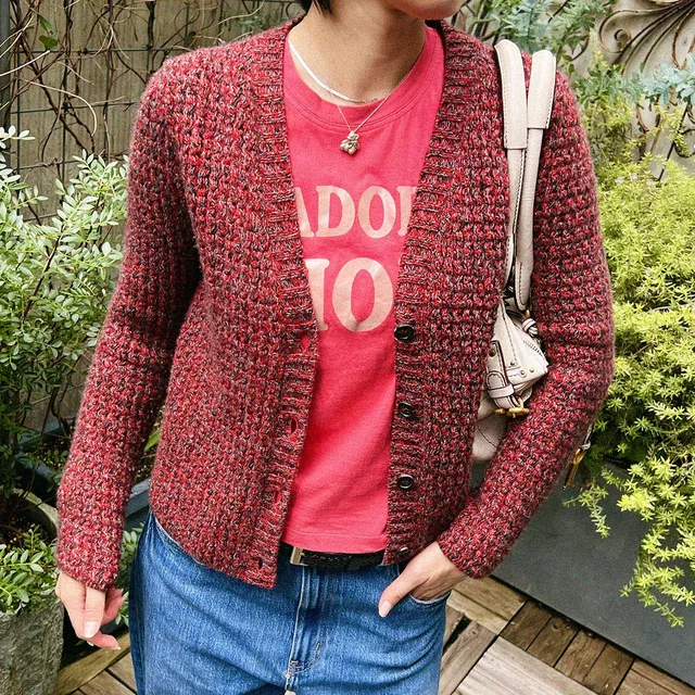 Prada Wool Blend Color Knit Cardigan #38 Red/Grey in Red Wool from VINTAGE QOO TOKYO