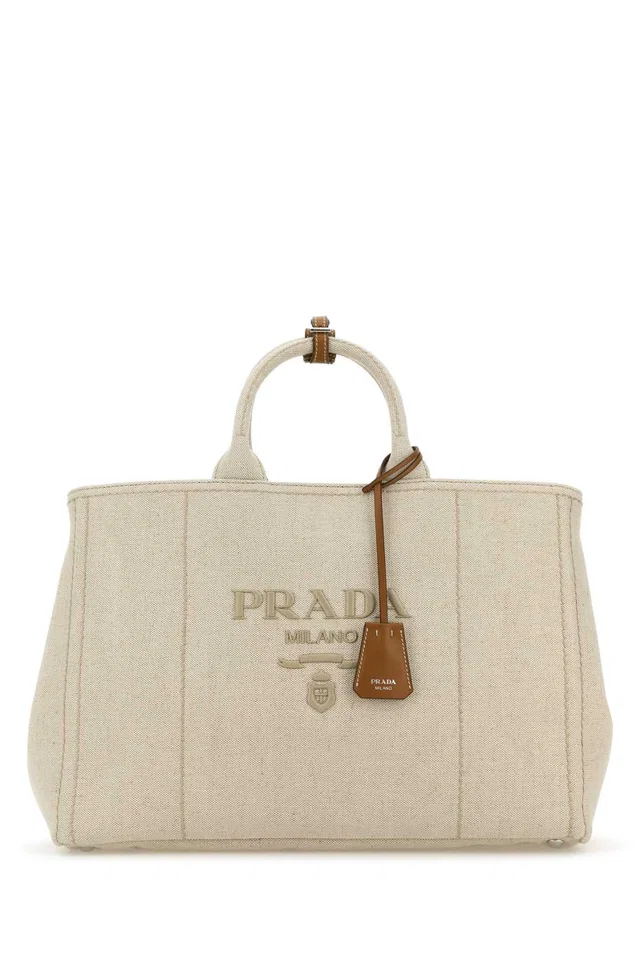 Prada Milano Tote Bag — Beige Coli-vitello in Beige Canvas from HEWI