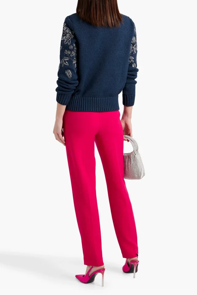 Oscar de la Renta Embroidered Cotton Crew-Neck Sweater in Navy, photo 3 of 4 from THE OUTNET