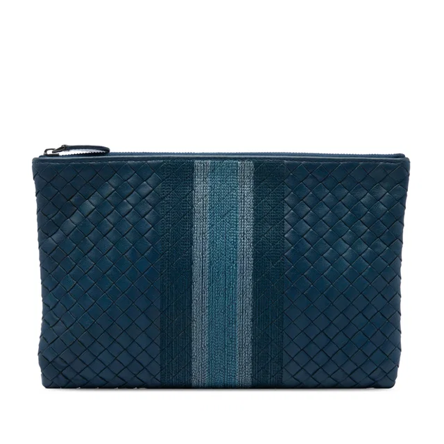 Blue Bottega Veneta Nappa Intrecciato Line Stitch Clutch in Blue Nappa leather from Designer Revival