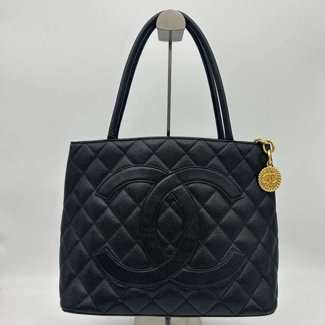 Chanel Quilted Caviar Leather Reissue Tote Shoulder Bag CC Logo Black Gold in Black Caviar leather from The Reluxe