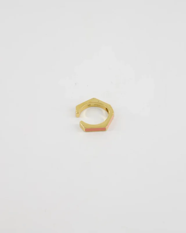 Fendi Gold Enamel Hexagonal Baguette Ring with pink Enamel Detail Size M in Pink from Sellier, photo 6 of 6