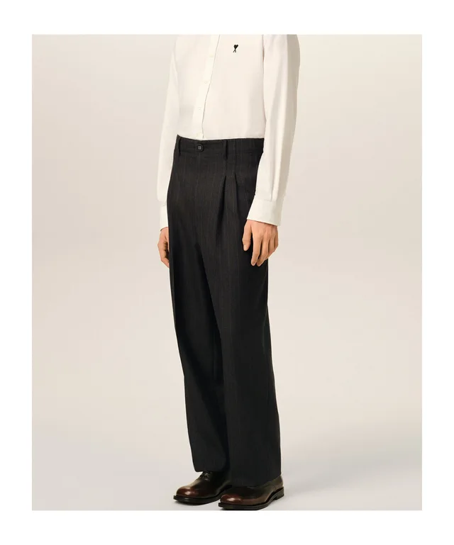 Ami Paris Grey high-waisted carrot-fit striped wool trousers, photo 5 of 6 from SENSER