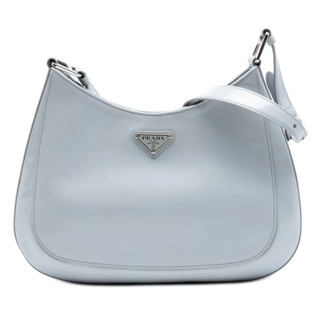 Blue Prada Spazzolato Leather Cleo Shoulder Bag in Blue Leather from Designer Revival