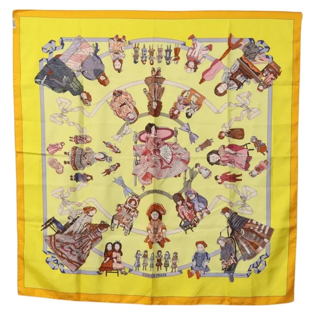 Hermès Carre 90 Scarf ""HELLO DOLLY"" Silk Yellow Auth in Yellow Silk from Luxury Promise