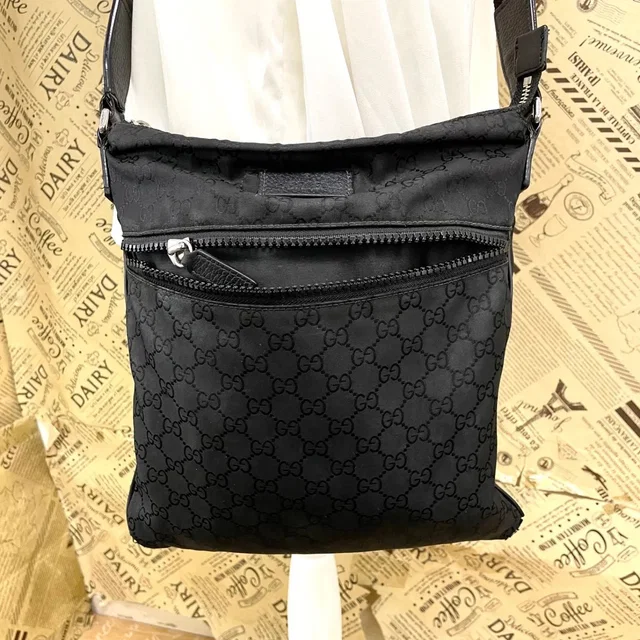 Gucci Shoulder Bag GG Nylon Messenger Black in Black Nylon from The Reluxe
