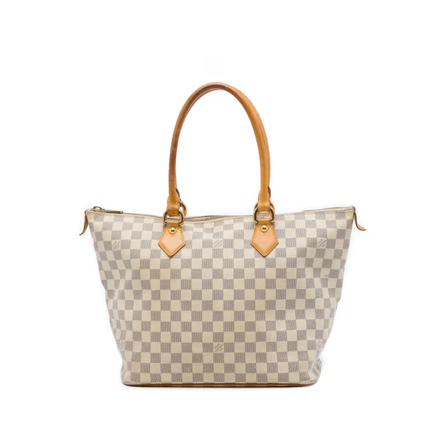 White Louis Vuitton Damier Azur Saleya MM Tote Bag in White Canvas from Designer Revival