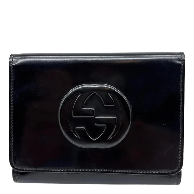 Gucci Interlocking G Logo Vintage Patent Leather Compact Men's Wallet Black in Black Patent leather from Dallas Designer Handbags