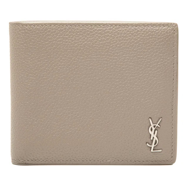 Beige Saint Laurent Grained Leather Tiny Cassandre Bifold Wallet in Beige Caviar leather from Designer Revival
