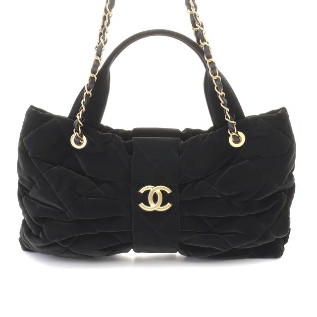 Chanel CC Logo Ribbon Bow 2-Way Black Velvet Tote Bag in Black Velvet from The Reluxe