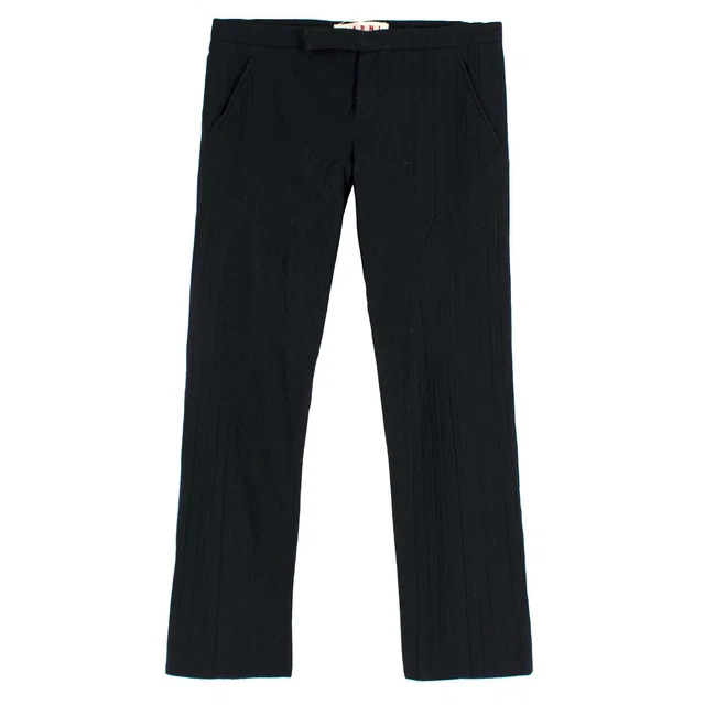 Marni Black Textured Tailored Trousers in Black Wool from HEWI