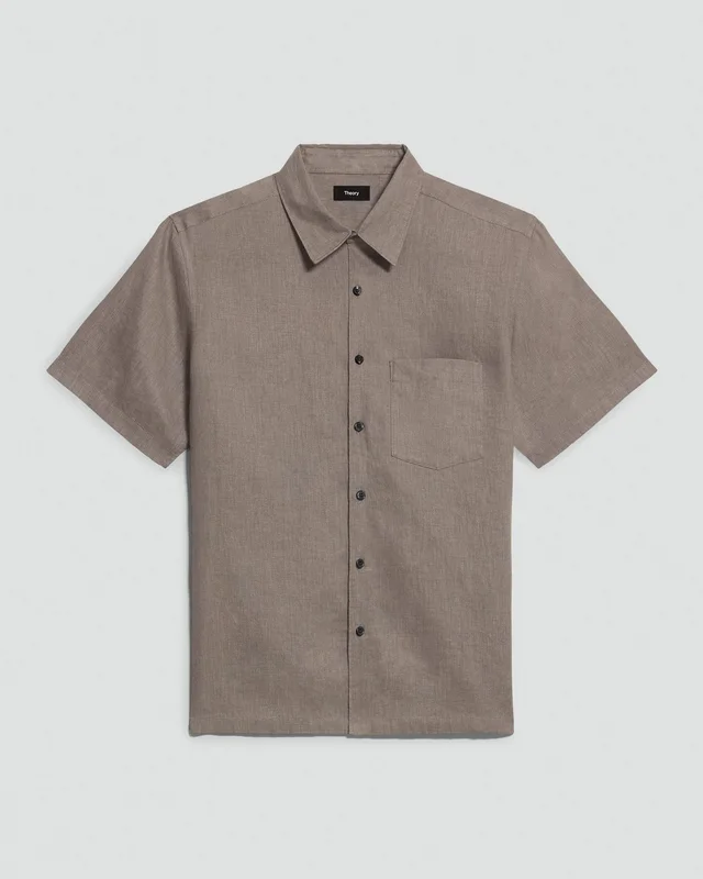Theory Irving Short-Sleeve Shirt in Relaxed Linen in MOREL 100% Linen, photo 6 of 12 from Theory