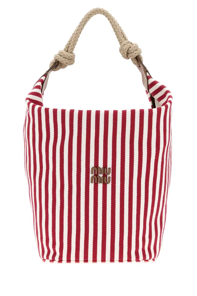 Miu Miu Striped Canvas Bucket Bag — Red in Red Canvas from HEWI