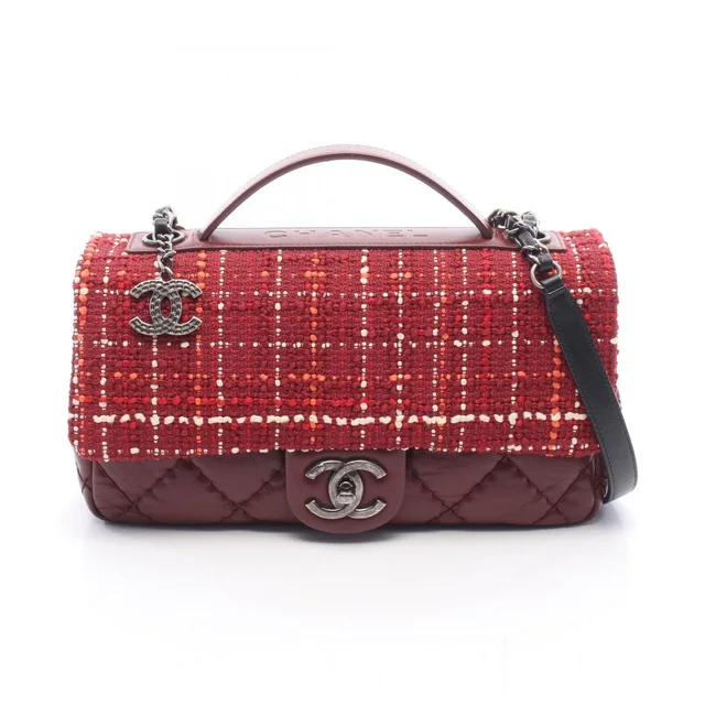 Chanel Shoulder Bag Air Line Quilted Top Handle 2-Way Red Fabric Leather Chain in Red Leather from The Reluxe